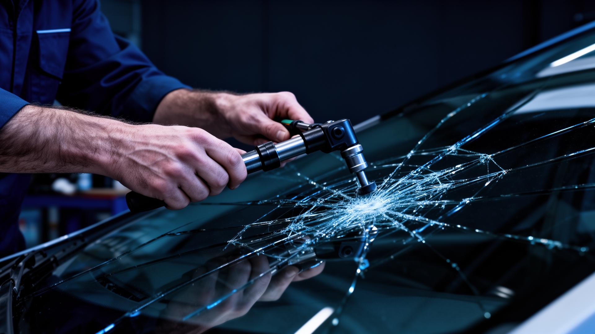 Technicien réparant un pare-brise